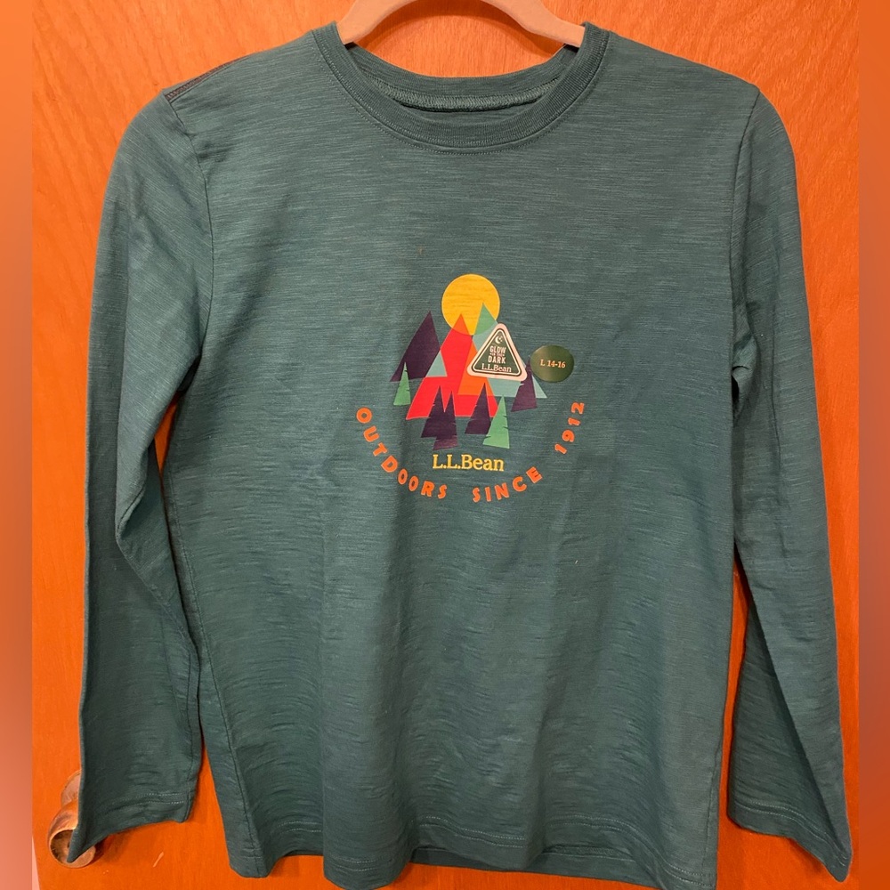 NWT L.L. BEAN Kids Green Long Sleeve Shirt sz L14-16